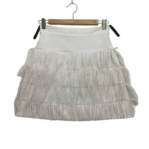 Stunning designer KAREN Gee mini skirt Australian white feathers XS Karengee